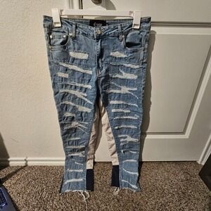 Guapi Mens Size 32 Blue Distressed Ripped Skinny Jeans Denim Pants